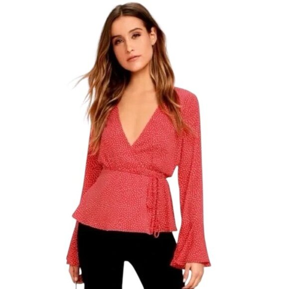 LULUS Love is Enough Red Polka Dot Wrap Top - Size XS - Picture 1 of 6